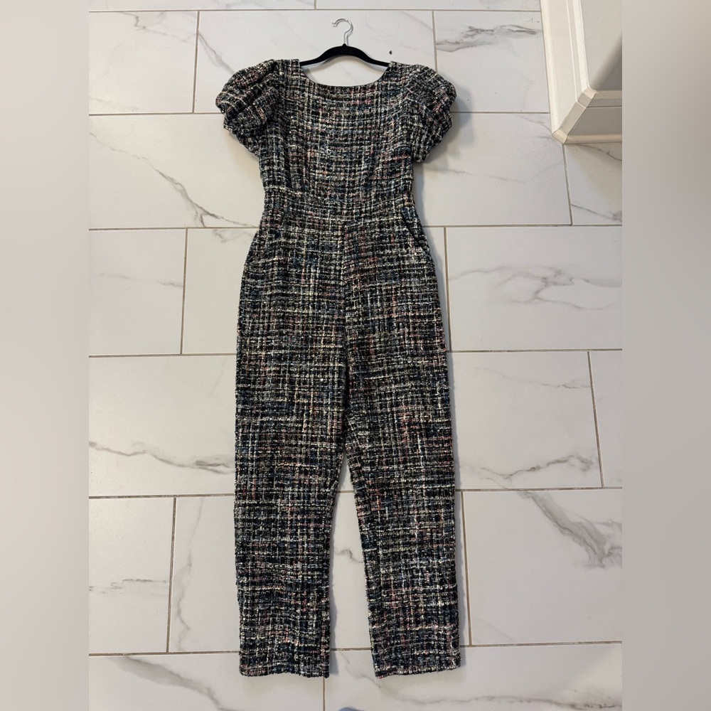 Textured Black Multi Tweed Jumpsuit